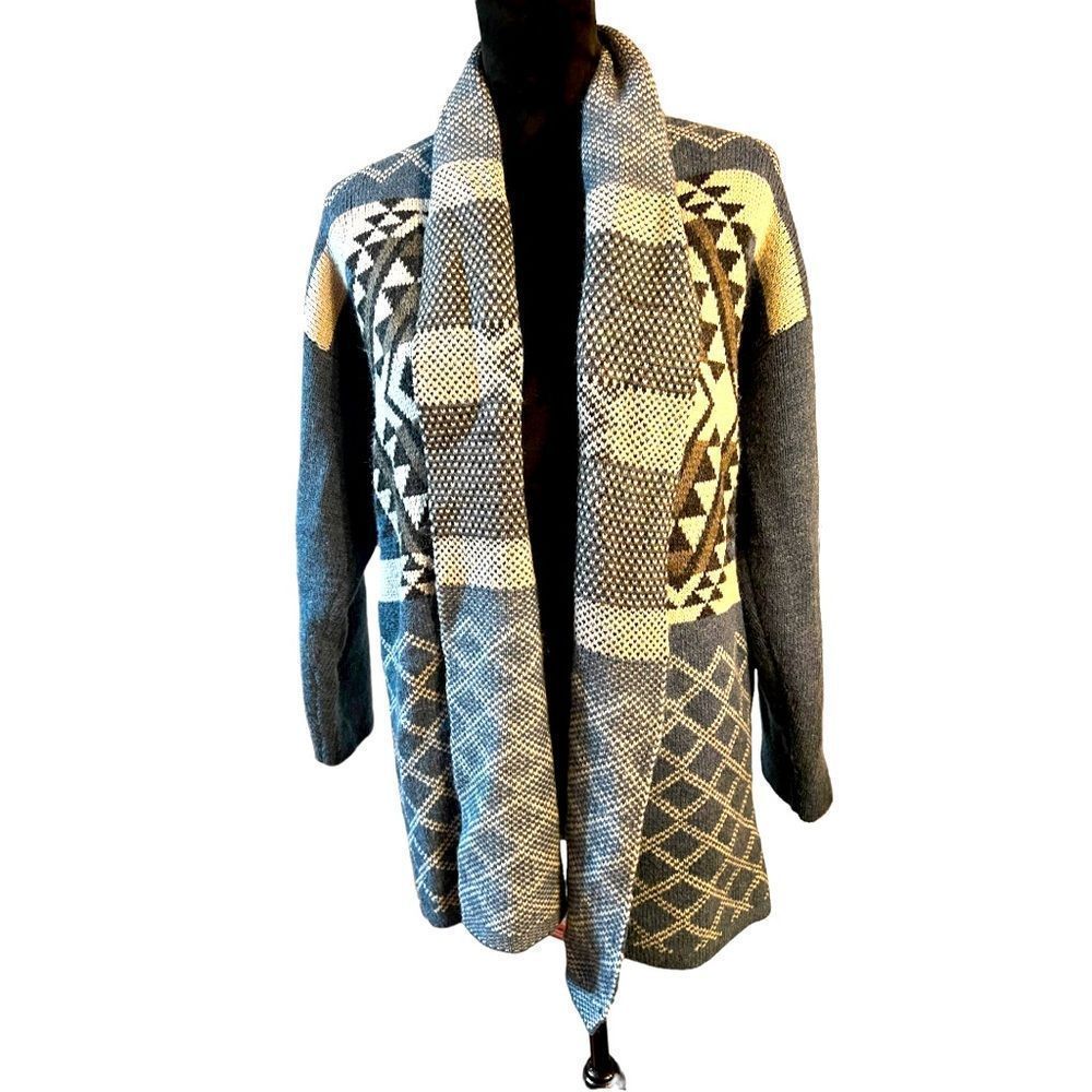 Telluride Blue Cream Aztec Western Open Cardigan Small EUC